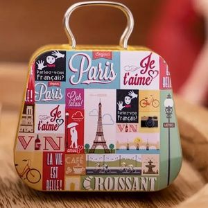 Miniature Tin Container - 2.25" Tall - Paris theme - Useful to Meds or Trinkets